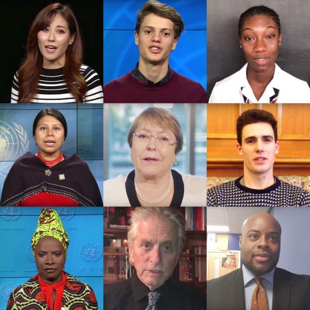 9 visages de femmes et d'hommes exprimant les droits de l'homme